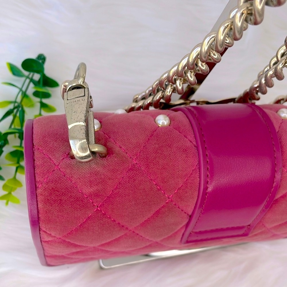 Pinko Quilted Velvet & Leather Love Bag with Chain Strap - Picture 7 of 17